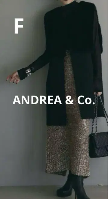 ANDREA & Co. 라메 타이트 스커트 골드 니트 롱 기장
