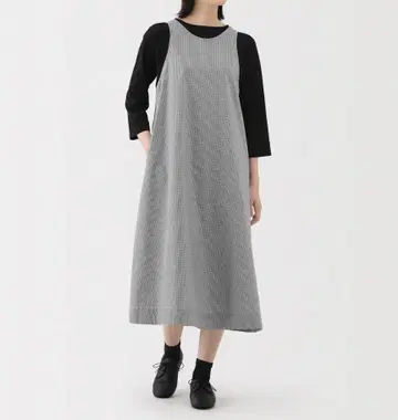 여성 건조하기 쉬운 브로드 슬리브리스 원피스 다크 네이비 체크