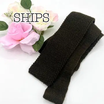거의 미사용 SHIPS 쉽스 니트 타이 넥타이 카키 울 100%
