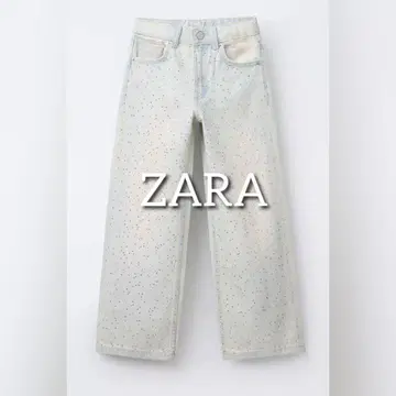 자라 ZARA 큐빅 와이드 데님 팬츠 라이트 블루 M