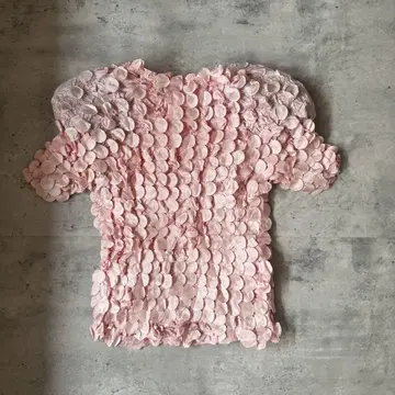 팝콘 상의 반팔 핑크 플리츠