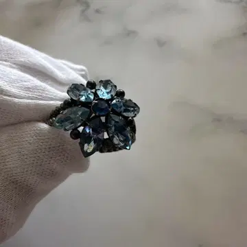 파란색 스톤 꽃 디자인 빈티지 반지 사이즈 조절 가능