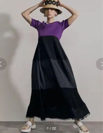 UN3D. 패브릭믹스 보더 원피스
