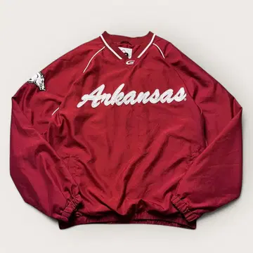 90s 58 나일론 풀오버 아칸소 대학 칼리지 로고 와인 레드