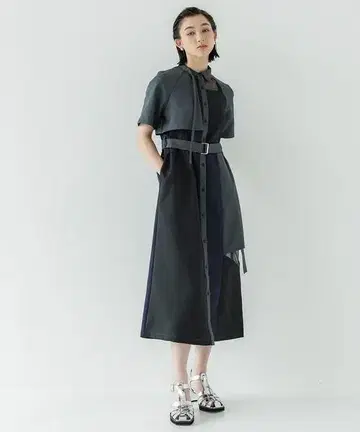 UNITED TOKYO 반팔 시어콤비 블로킹 셔츠 원피스
