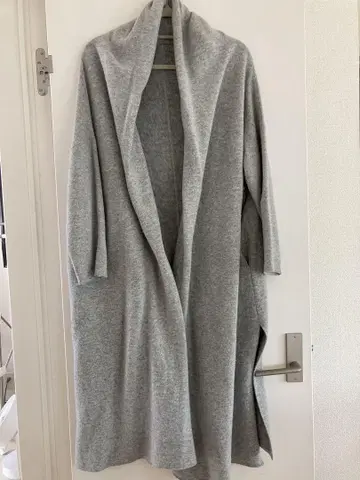 23구 캐시미어 혼방 그레이 롱 코트 오픈 프론트