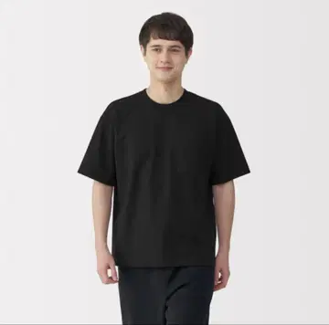 XL LL 무인양품 신사 냉감 UV 컷 와이드 반팔 T셔츠 블랙 남성용
