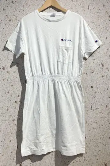 Champion 로고 자수 T셔츠 원피스 챔피온 화이트