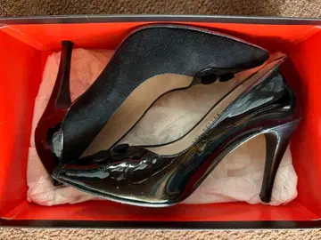 가격 인하 블루노마리 블랙 에나멜 스웨이드 하이힐 펌프스