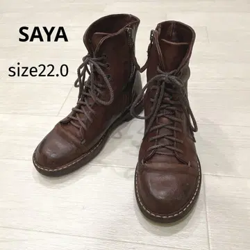 거의 미사용 SAYA 사야 가죽 숏부츠 사이드 지퍼 22cm
