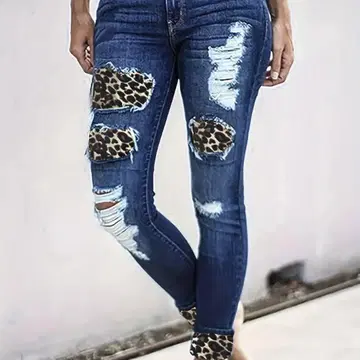 레오파드 패치 데미지 데님 L (JP-XL)