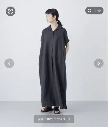 카구레 린넨 프렌치 셔츠 원피스 네이비 size 1