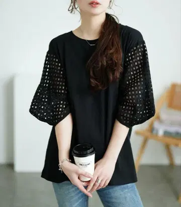 새상품 소매 메쉬 티셔츠 7부 소매