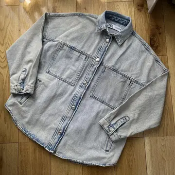 L ZARA 자라 데님 자켓 페이드 라이트 블루 M 구제 의류
