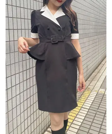 EATME 더블 버튼 바이컬러 원피스