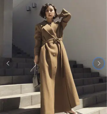 Ameri 벨트 플레어 롱 코트 브라운