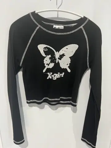 X-girl 버터플라이 프린트 크롭 T셔츠 S