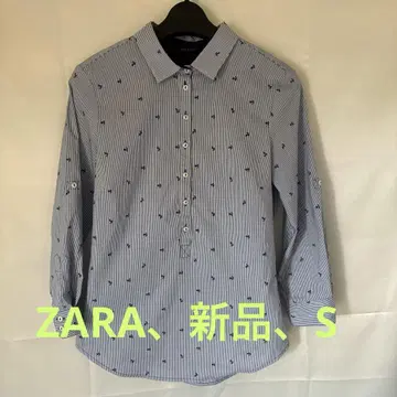 ZARA 새상품 S 스트라이프 닻 패턴 긴팔 셔츠 신축성 멋짐