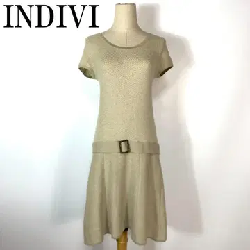INDIVI 인디비 반팔 벨트 라인 니트 원피스 베이지 38 B3185