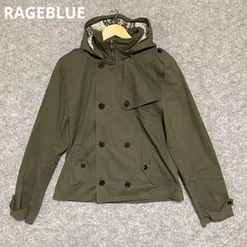 RAGEBLUE 올리브 더블 브레스트 밀리터리 자켓 후드 탈부착 가능