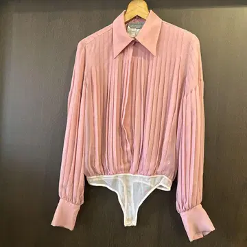 SPORTMAX 핑크 플리츠 바디수트 셔츠