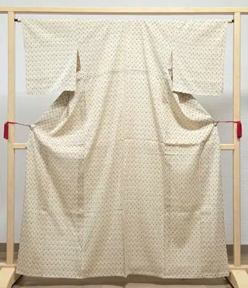 A 기하학 패턴 크레이프 원단 베이지 순수 실크 코몬 기모노
