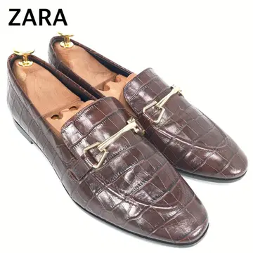 ZARA 자라 골드 홀스빗 가죽 로퍼 악어 엠보싱 브라운 금 37