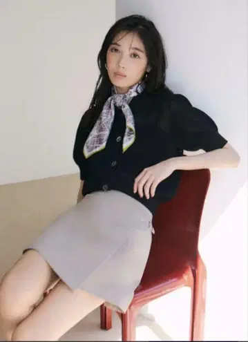FRAY I.D 다이아 메쉬 폴로 가디건 블랙