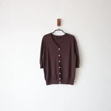UNTITLED/5부 소매 레이온 스트레치 V넥 가디건