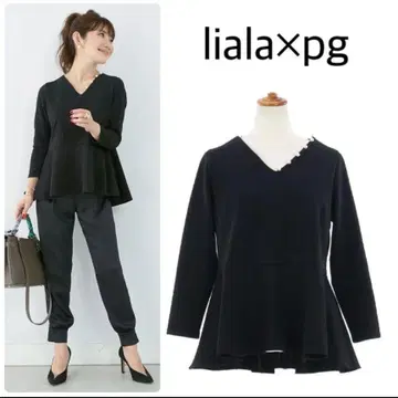 Liala x PG 아지메 펄 페플럼 블라우스 티셔츠 블랙 M