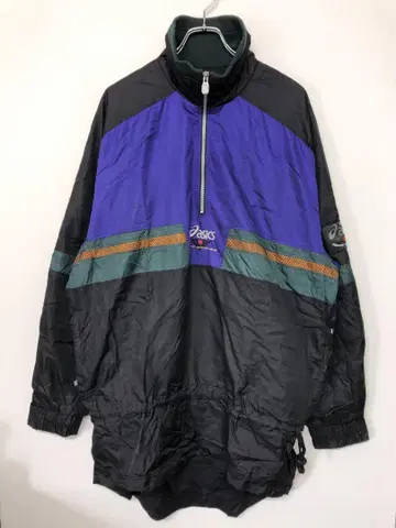 asics 올드 레트로 스포츠 구제 의류 배색 절개 하프 지퍼 자켓