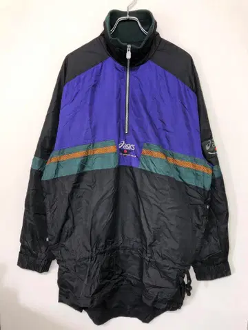 asics 올드 레트로 스포츠 구제 의류 배색 절개 하프 지퍼 자켓