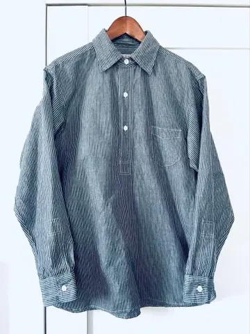 AT LAST & CO 히코리 스트라이프 풀 오버 셔츠 15 1/2