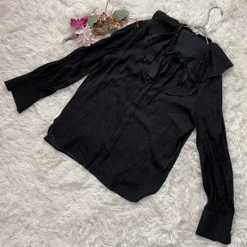 maglie 블랙 실크 터치 셔츠 긴팔 리본 포함 리본 탈부착 가능 7호