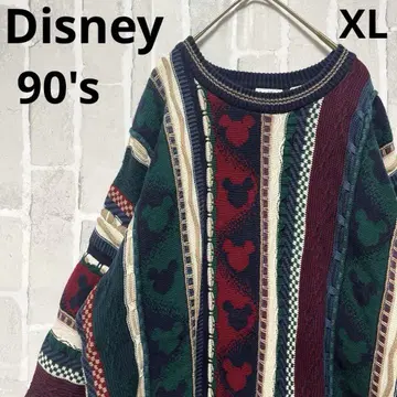 디즈니 미키마우스 3D 니트 스웨터 케이블 XL 와이드 소매 90s