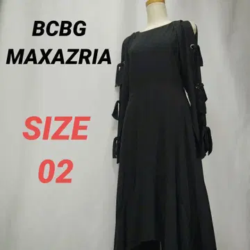 BCBGMAXAZRIA 롱 원피스 리본 소매 플레어 긴팔 맥시 블랙