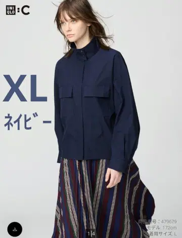 유니클로C 2025AW 코튼 스탠드 카라 셔츠 자켓 XL 네이비