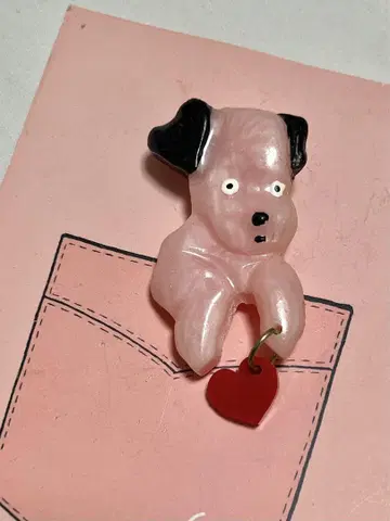 1950s 빈티지풍 강아지 브로치 빨간색 하트 포함