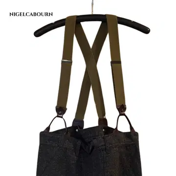 Nigel Cabourn 서스펜더 올리브 그린 x 브라운 밴딩 x 가죽