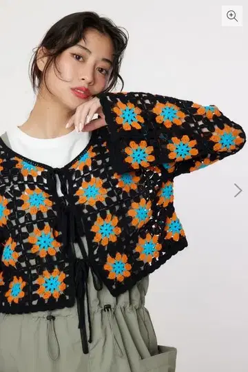 플라워 무늬 크로셰 뜨개질 가디건
