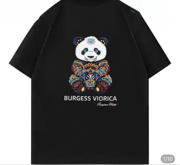 XL 사이즈 BURGESS VIORICA 팬더 자수 T셔츠 블랙