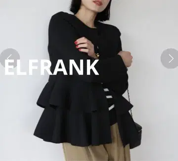 엘프랭크 EL FRANK 밑단 프릴 종이상자 니트 블루종 블랙 F