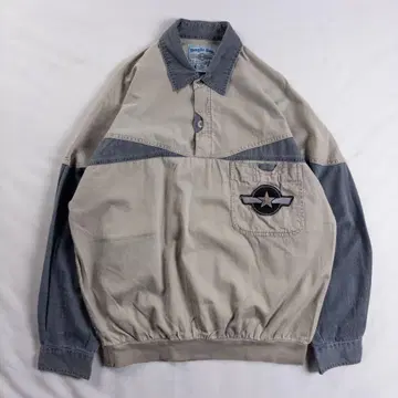 빈티지 구제 의류 90s 하프 버튼 와펜 자수 입체 페이드 리브 셔츠