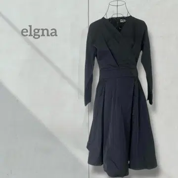 [ 여성용 ] 긴팔 원피스 블랙 미디 기장 롱 기장 무지 허리밴딩