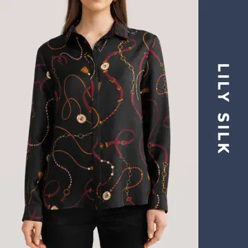 현행 모델 새상품급 LILYSILK 릴리실크 루이빌 패턴 실크 셔츠