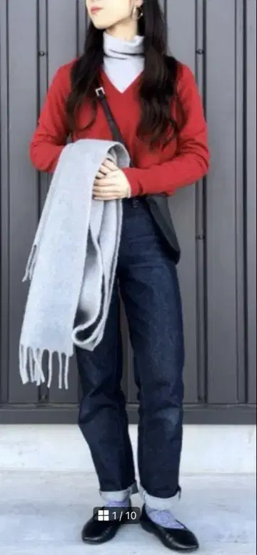 UNIQLO 캐시미어 V넥 스웨터 XL 레드