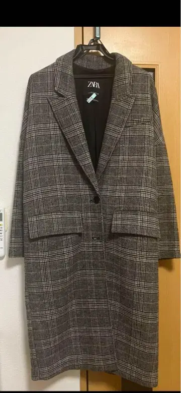 ZARA 체크 무늬 롱 코트 그레이 계열
