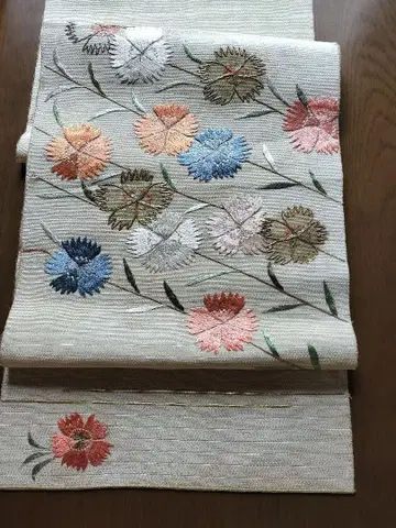 여름 나고야 오비 명주 직조 패랭이꽃 손 자수