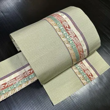 순수 실크 하카타 오비 나고야 오비 [ 옅은 그린 라인 ]