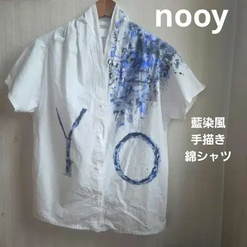 nooy 네이비 나염 풍 손그림 셔츠 빳빳한 면 넉넉한 M~L